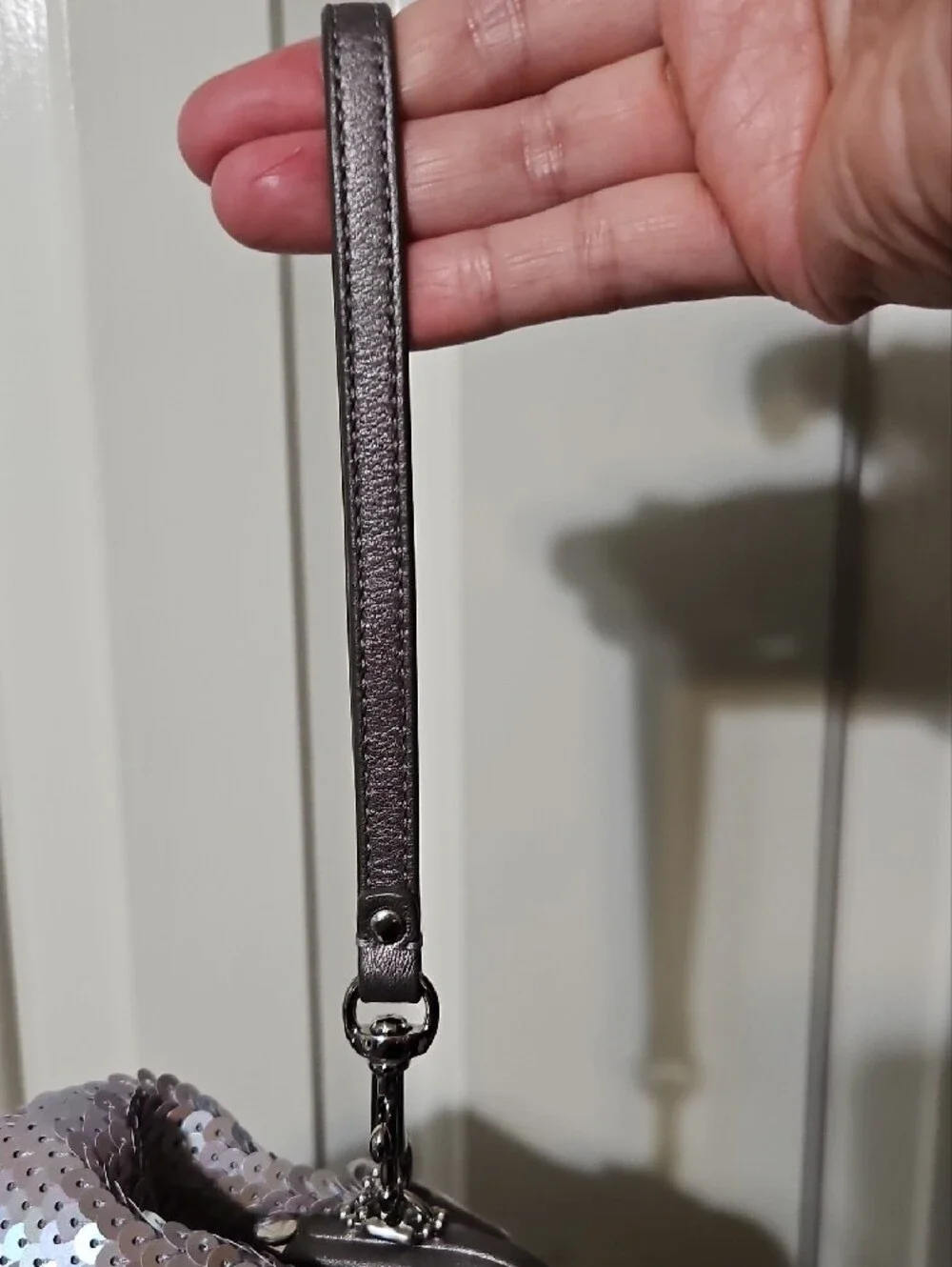 Coach NWOT Kisslock Iridescent Silver Sequin Wristlet Clutch
